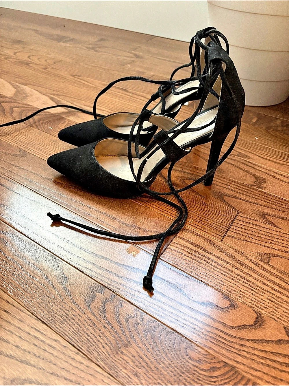 Black Pointed-Toe Lace-Up Heels 8.5
